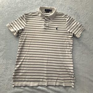Polo Ralph Lauren Polo Shirt Mens Medium White Striped Pima Soft Touch Pony Logo